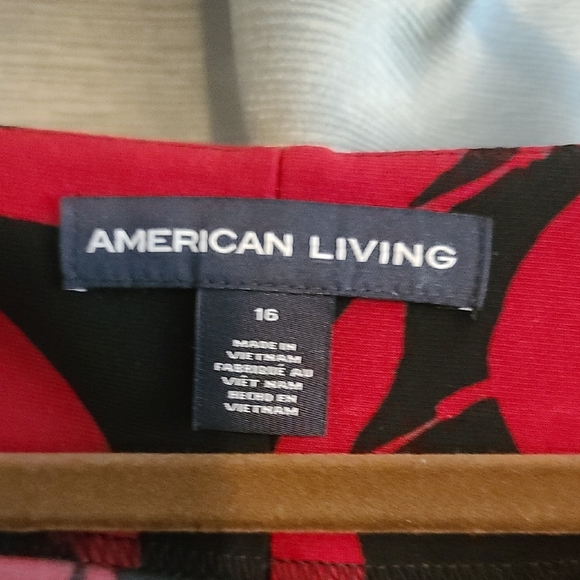 American Living Dress Black and Deep Red Floral Long Cold Shoulder Sleeve NWT - Picture 2 of 7